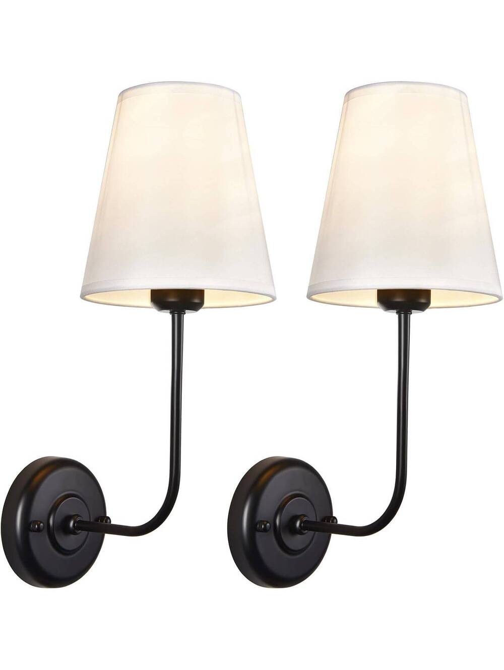 TERLEENART Black Hardwired Wall Sconces with White Shades, Pair, Black Metal